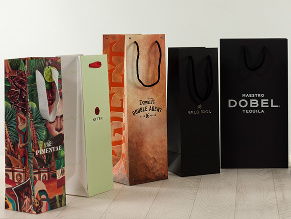 Montage of printed bottle bags