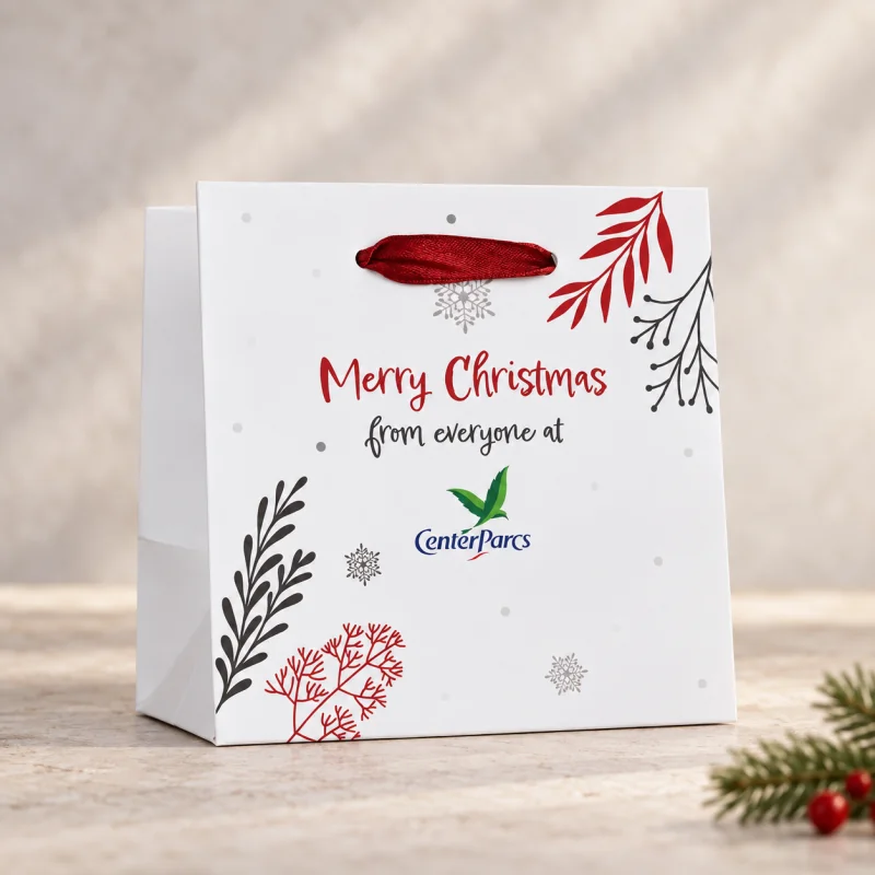 Luxury christmas carrier bag with custom festive print for centerparcs