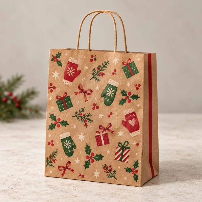 Paper christmas shopping on brown kraft