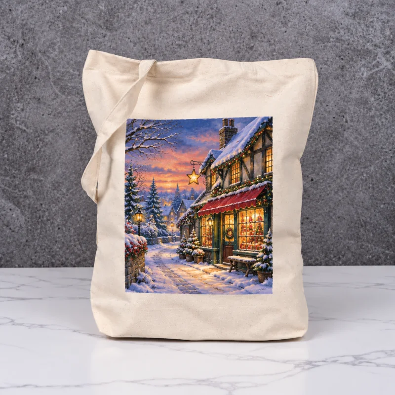 Christmas themed fabric bag with festive print